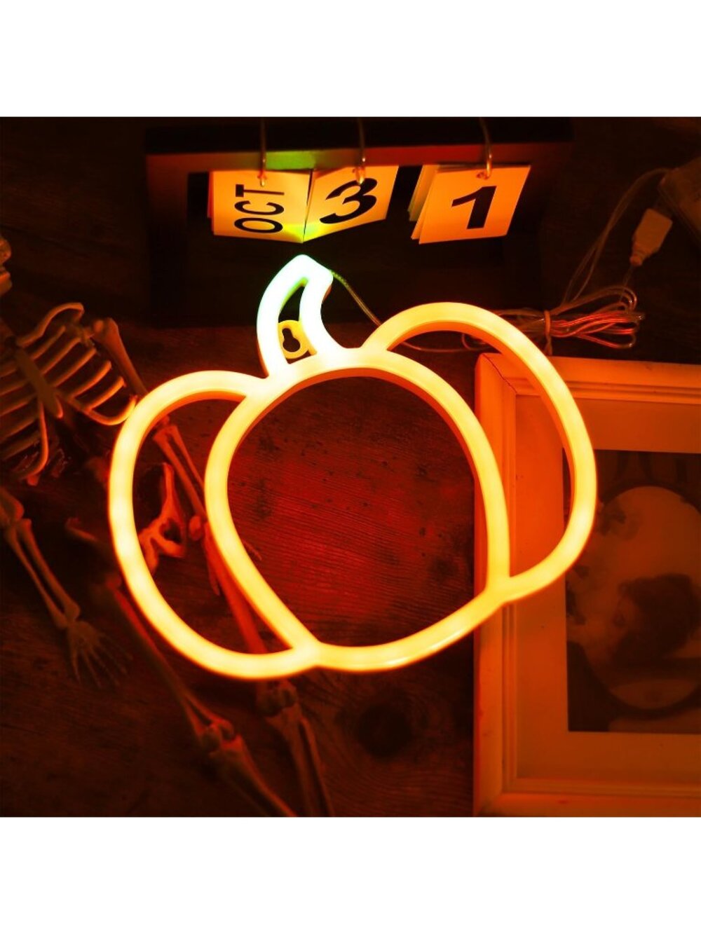 🎃1pack Orange Hang Pumpkin Neon Signs Light Halloween Thanksgiving Autumn Decor - Picture 2 of 7